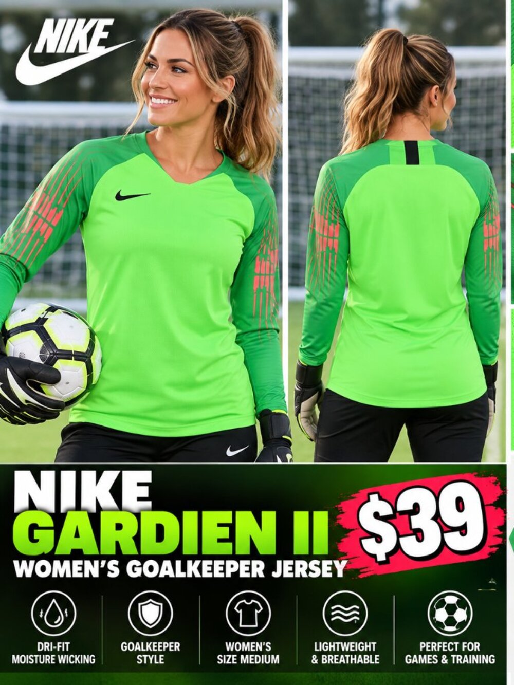 Nike Gardien II Women’s Medium Dri-FIT Goalkeeper Soccer Jersey NWT